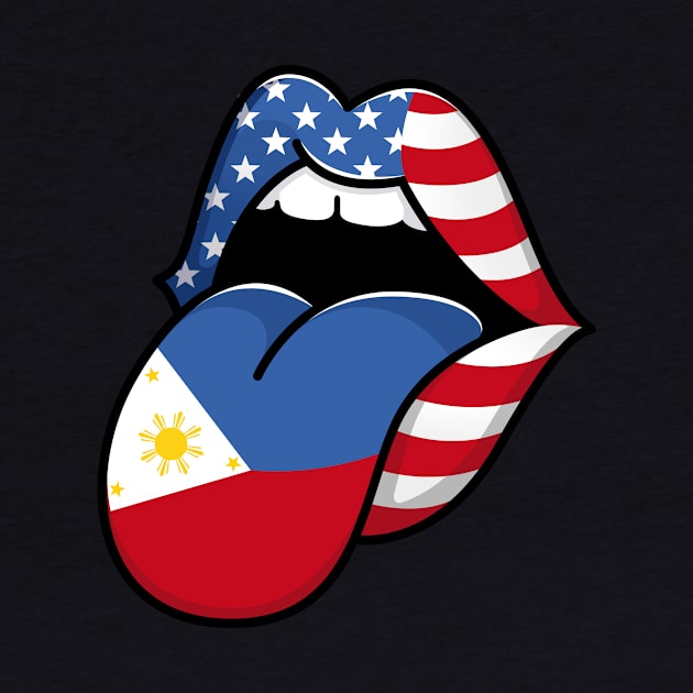 Tongue Filipino Pride Flag of Philippines Half American Half Filipino by RW